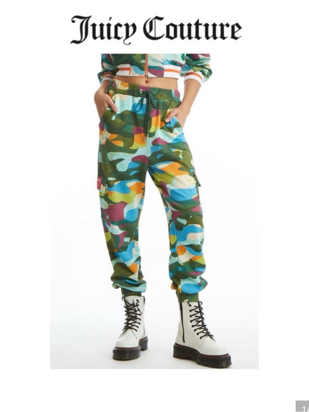 Juicy Couture Multicolor Camo Sweat Joggers - Green with Bright Accents sz small